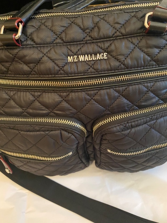 MZ WALLACE TOTE TRAVELER TOTE COSBY BLACK QUILTED SLIPS ON SUIT CASE HANDLE - Picture 3 of 16